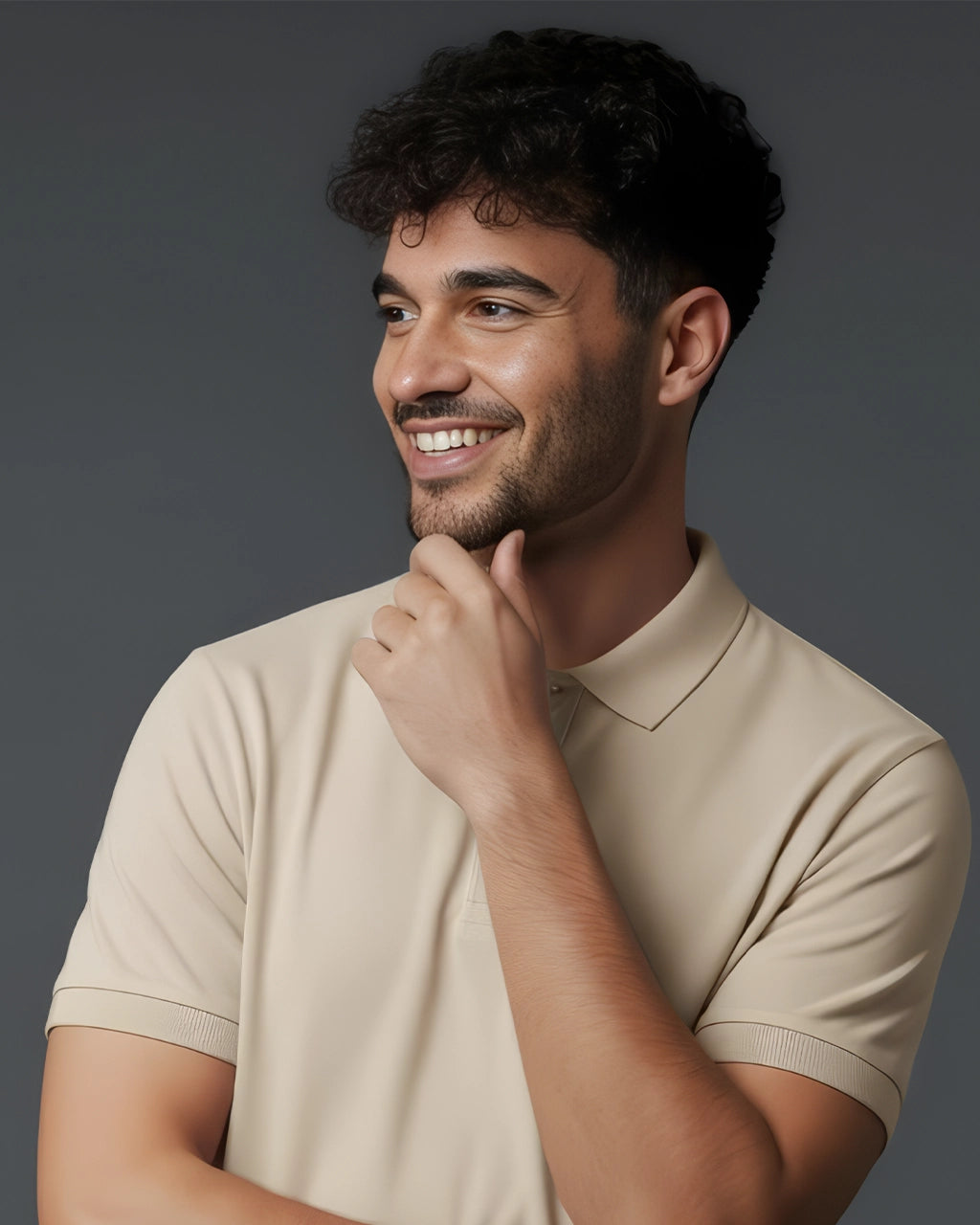 Light beige polo neck t shirt front view