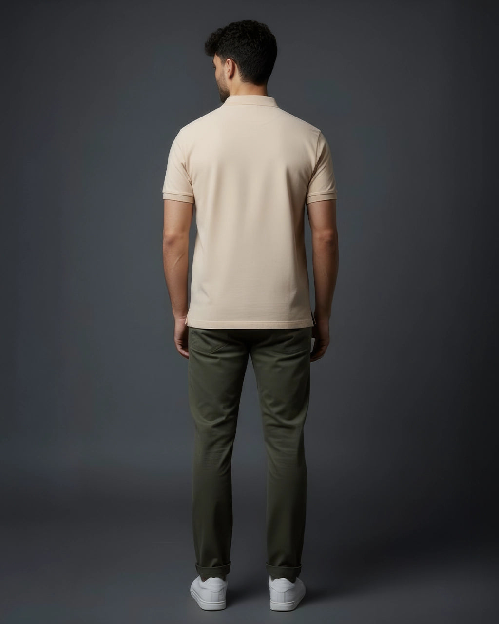 Light beige polo neck t shirt back view