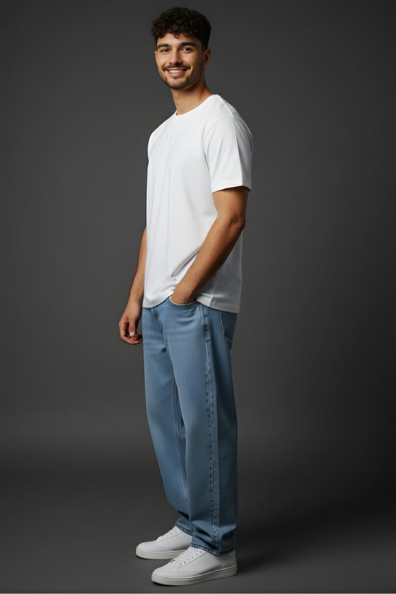 Round neck white tees side view