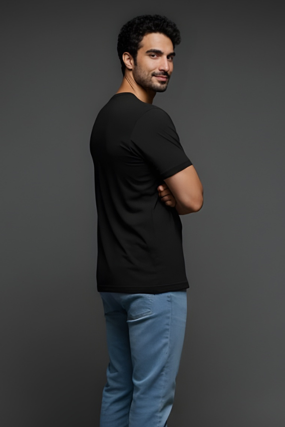 Black round neck t shirt back view