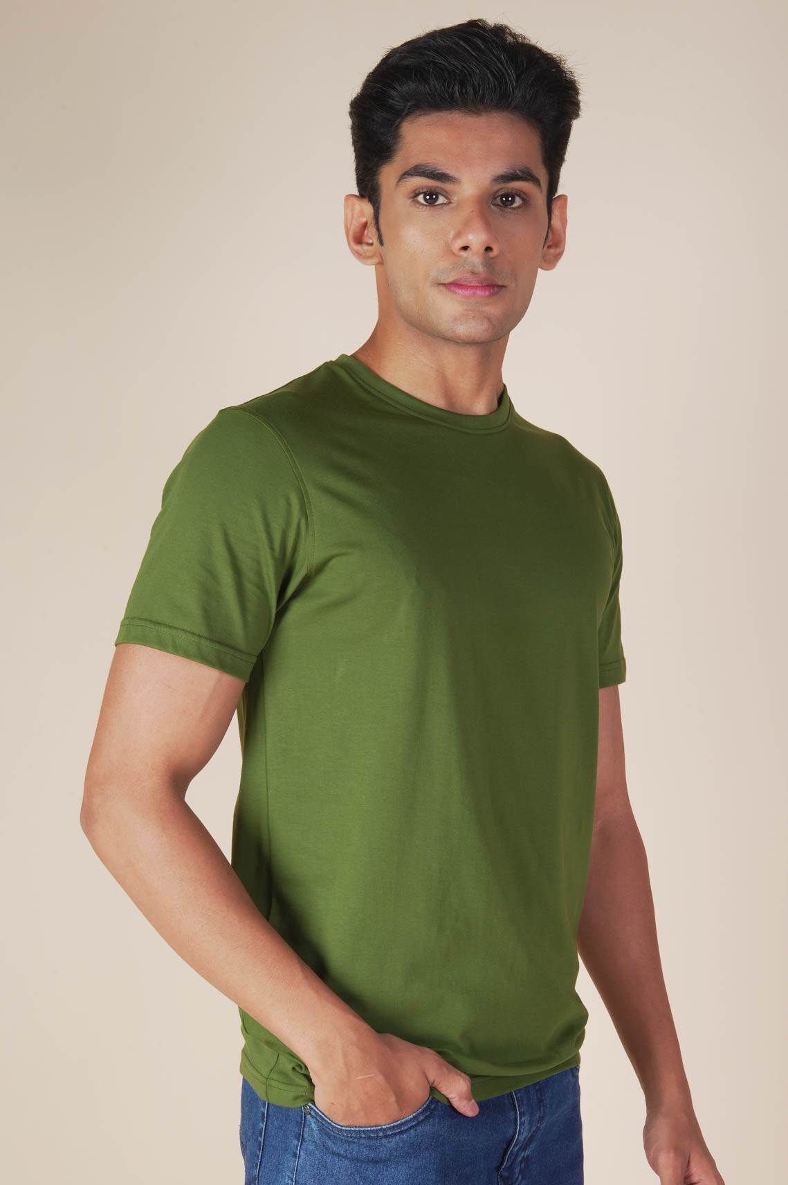 Round Neck Cotton Green T Shirt
