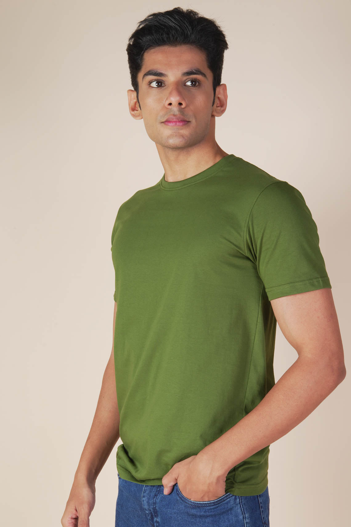 Cotton Crew Neck Green T Shirt