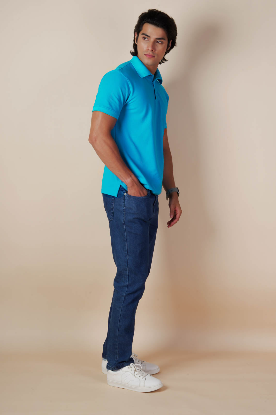 Unisex Blue Cotton Polo T Shirt