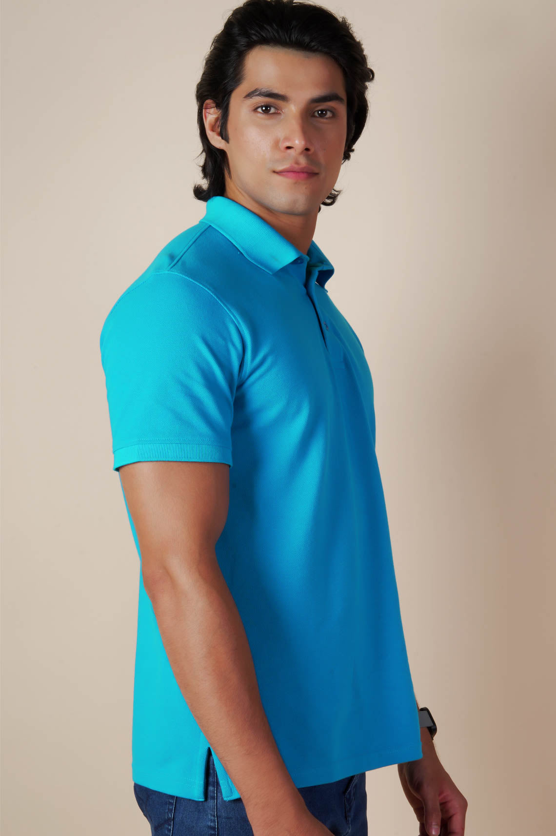 Breathable Blue Polo Neck T Shirt