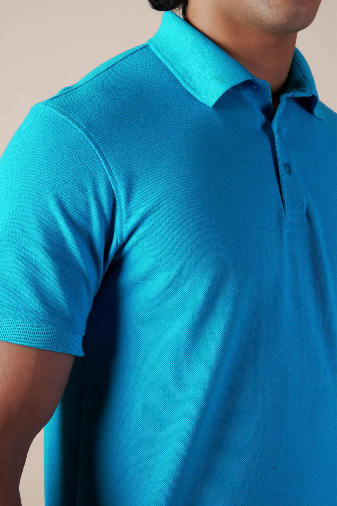 Cyan Blue Cotton Polo T Shirt