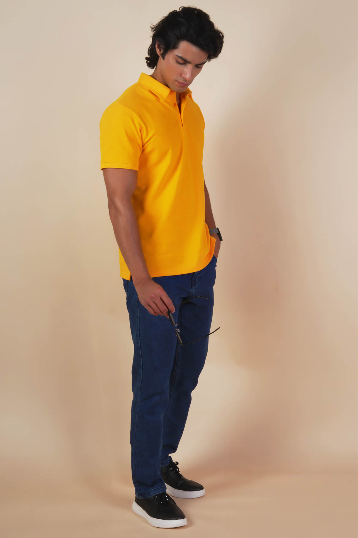 Unisex Plain Yellow Polo Neck Tee