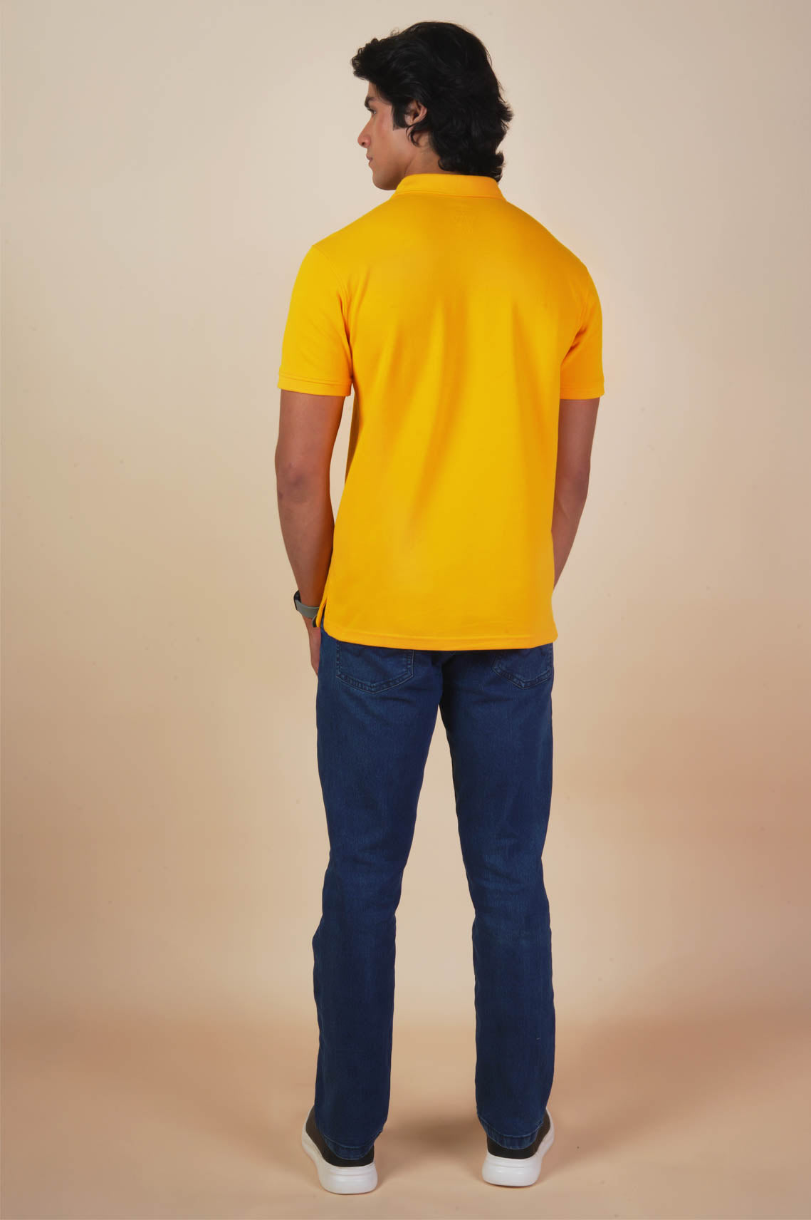 Casual Plain Yellow Polo Neck T-Shirt
