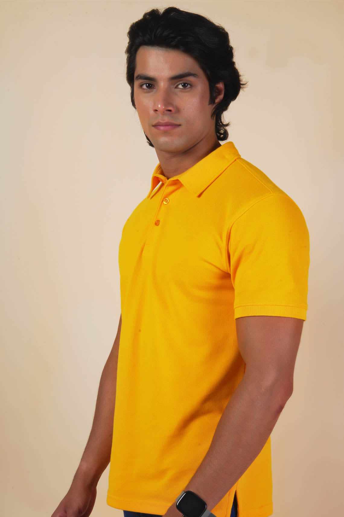 Plain Polo Neck T-Shirt In Yellow