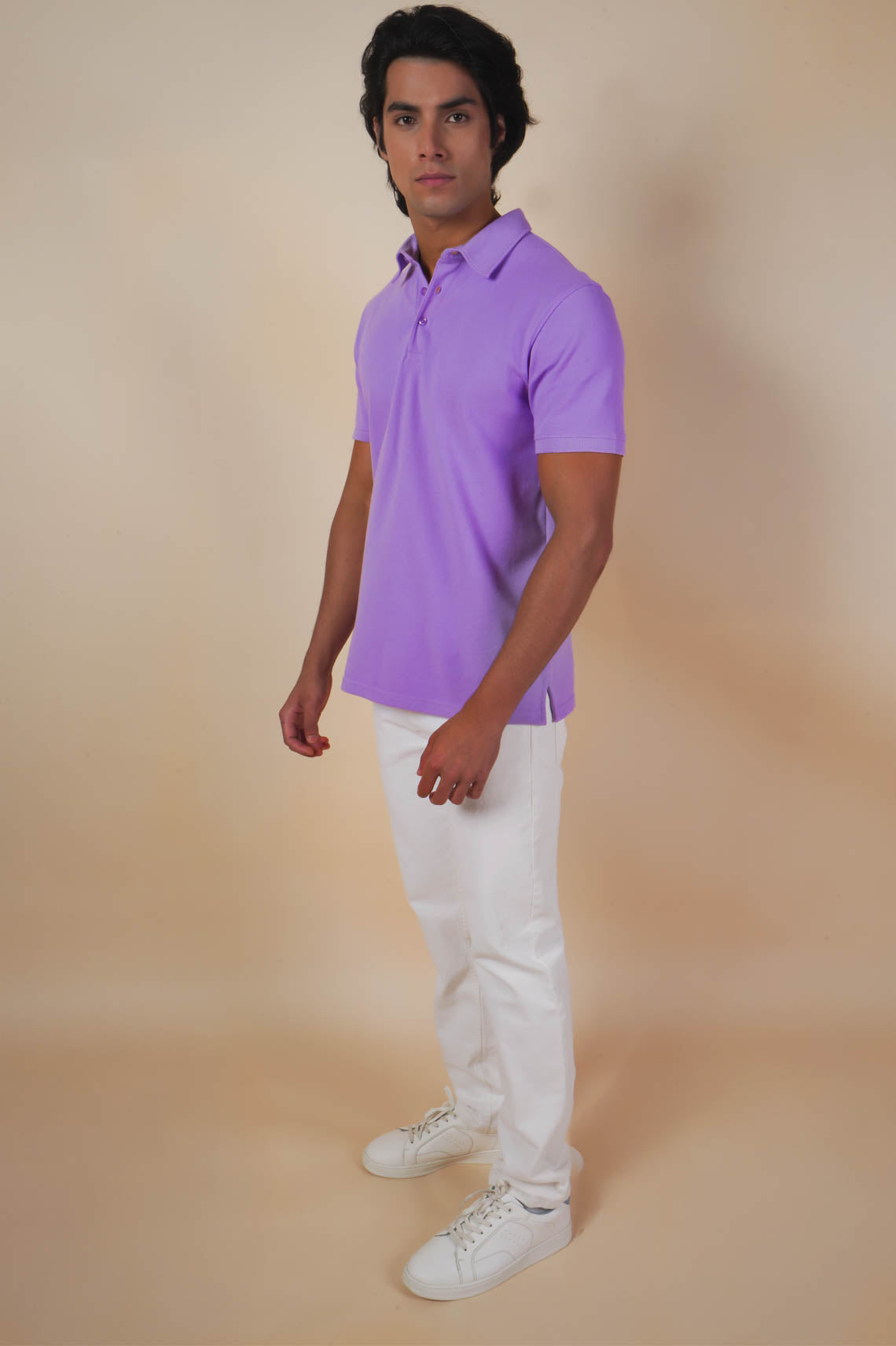 Unisex Plain Light Purple Polo Neck Tee