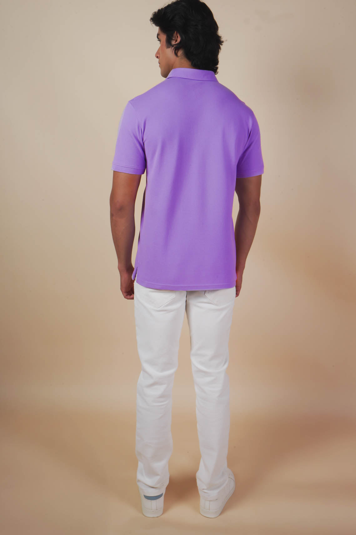 Casual Plain Light Purple Polo Neck T-Shirt