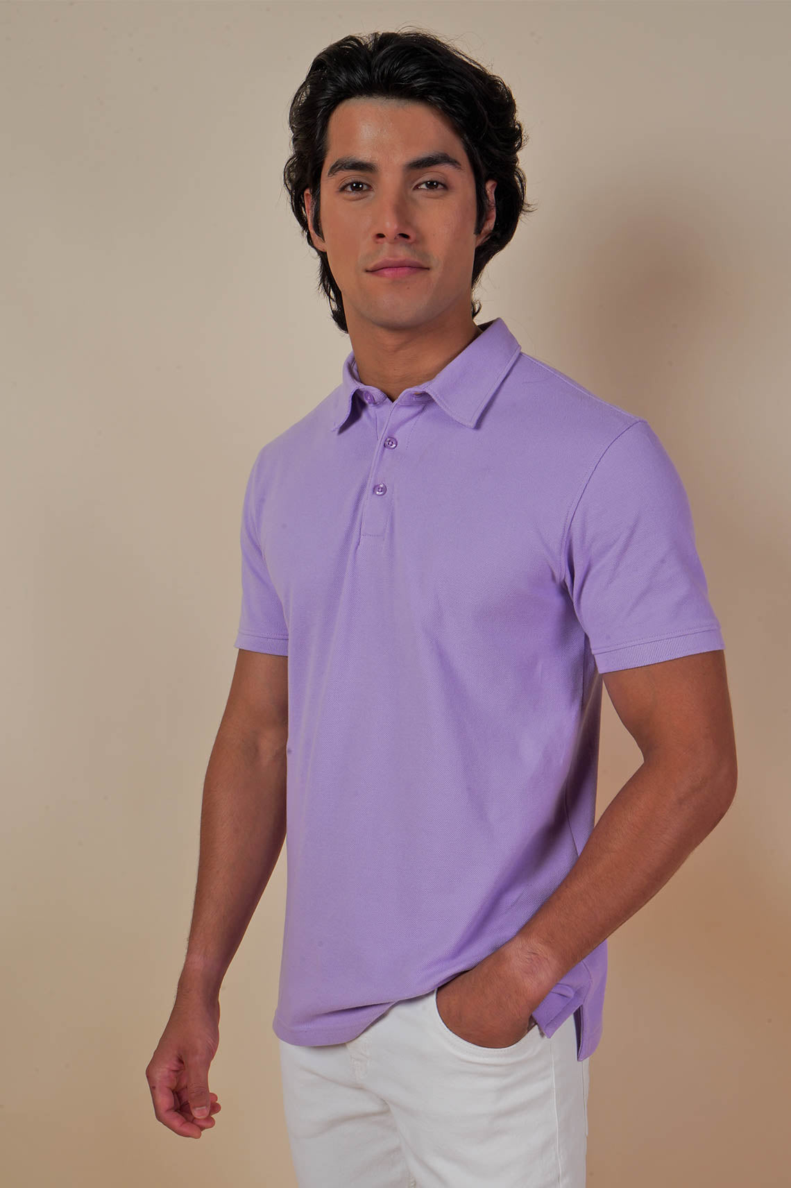 Plain Polo Neck T Shirt in Purple
