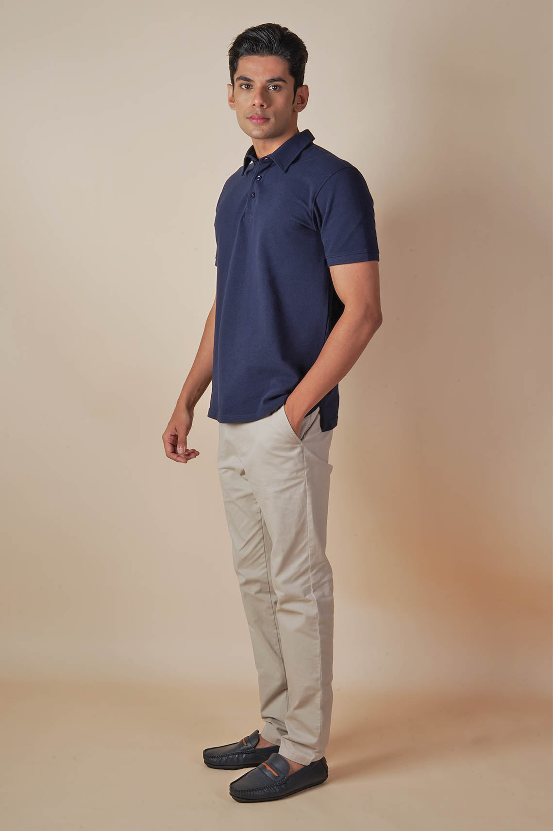 Navy Blue Polo Neck T Shirt