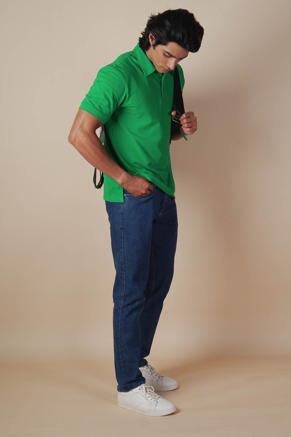 Casual Green Polo Neck T-Shirt