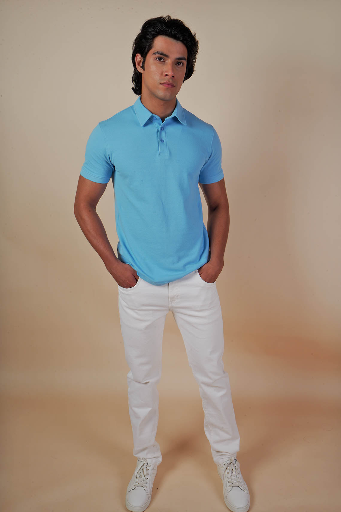 Casual Sky Blue Polo T-Shirt For Men