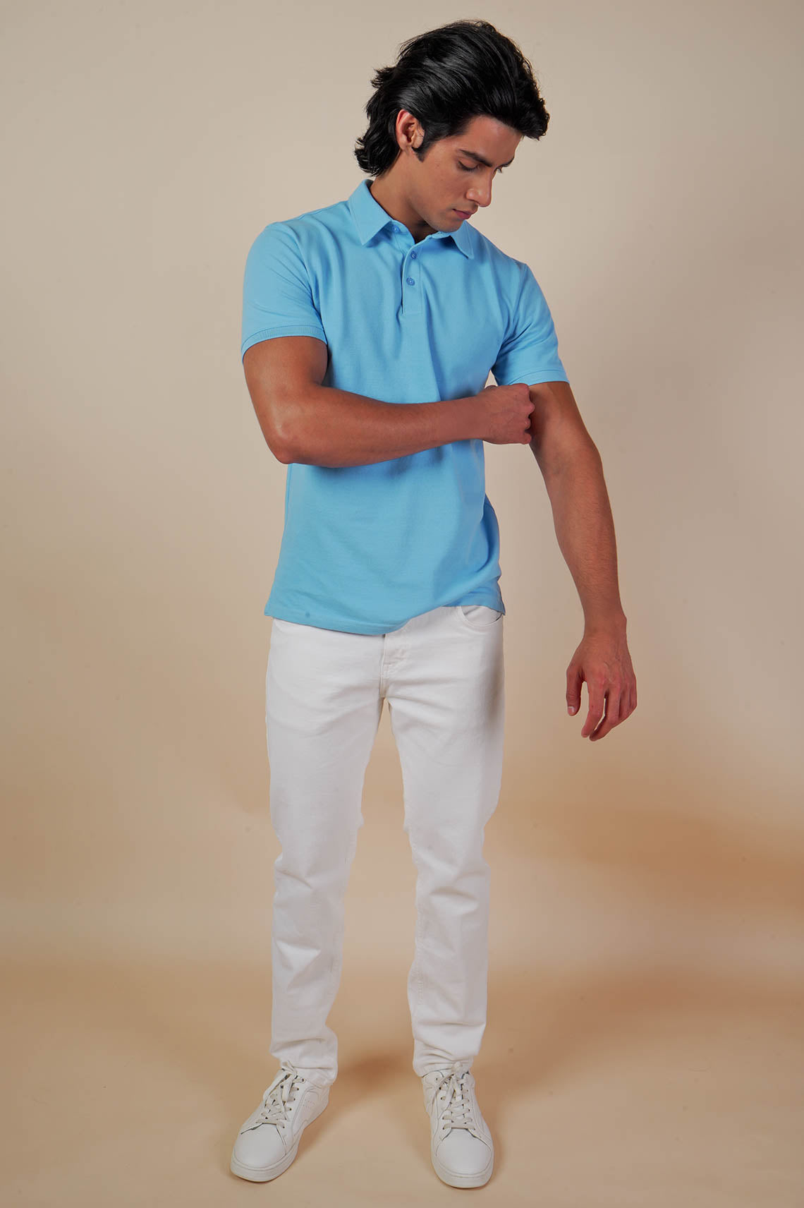 Sky Blue Polo Neck T-Shirt For Men