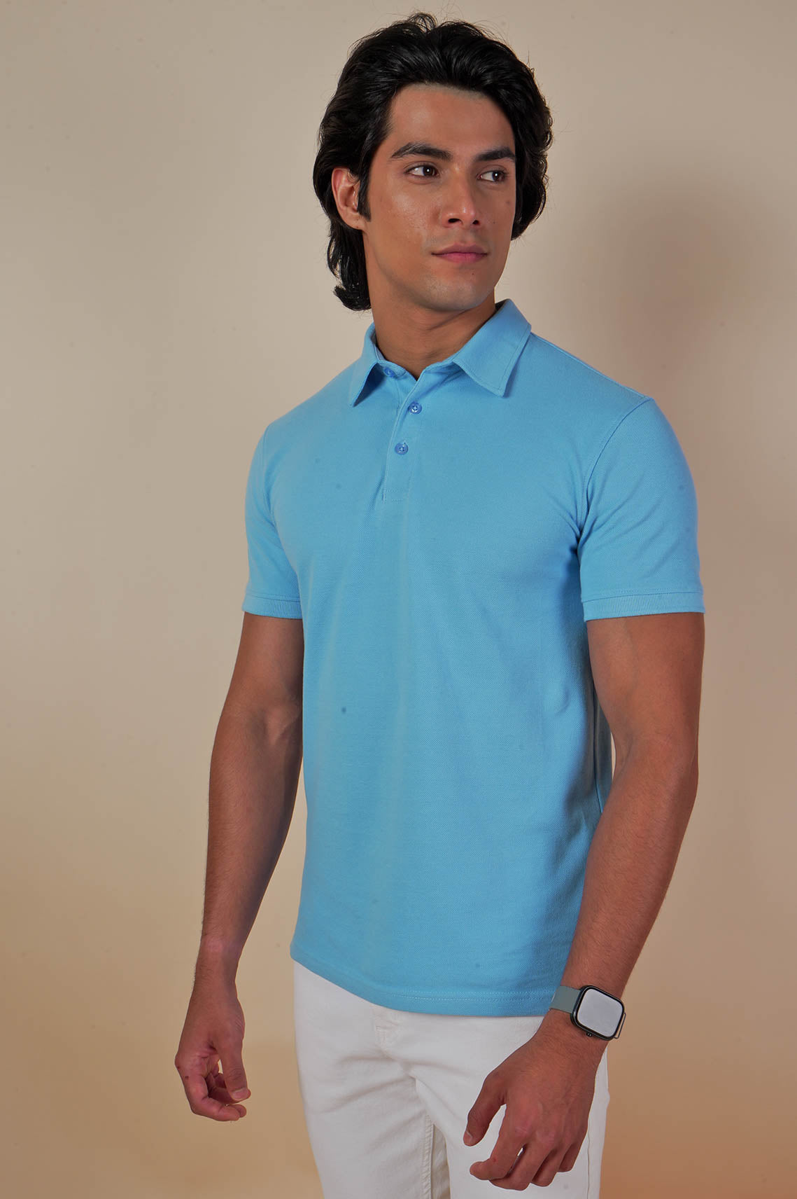 Breathable Blue Polo Neck T Shirt