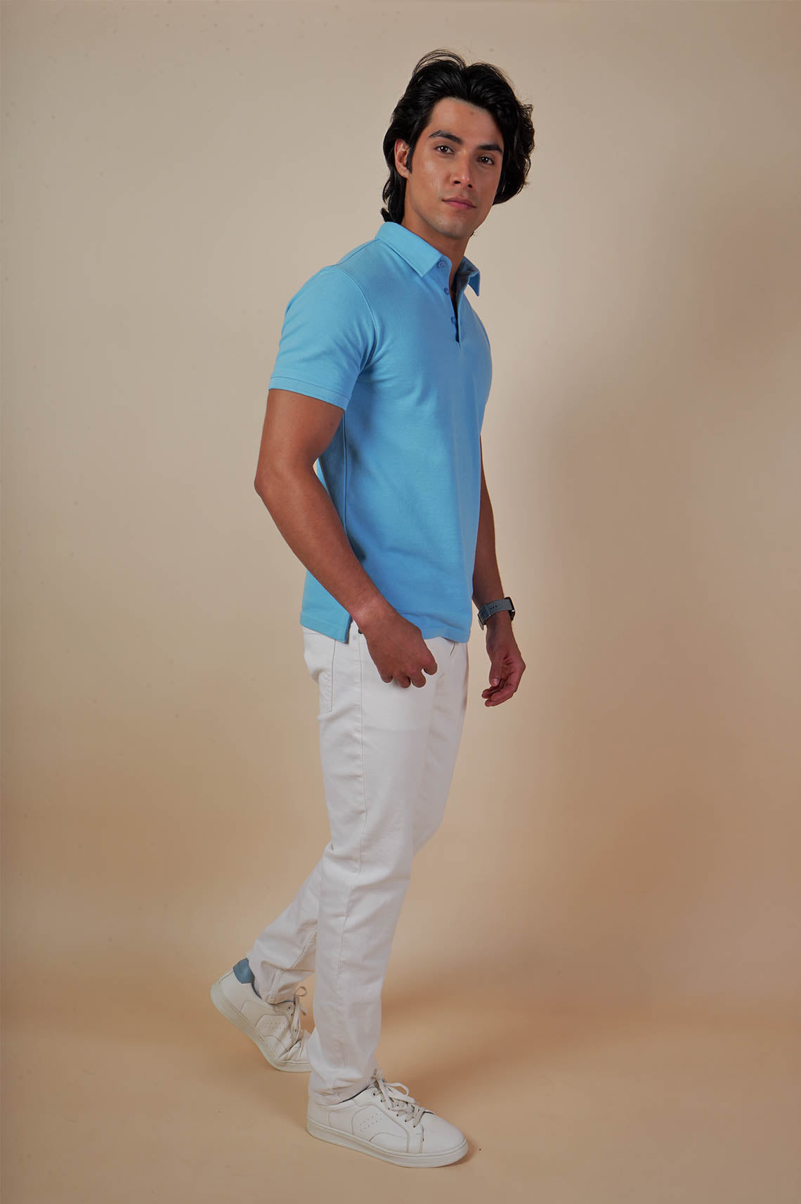 Sky Blue Cotton Polo T Shirt