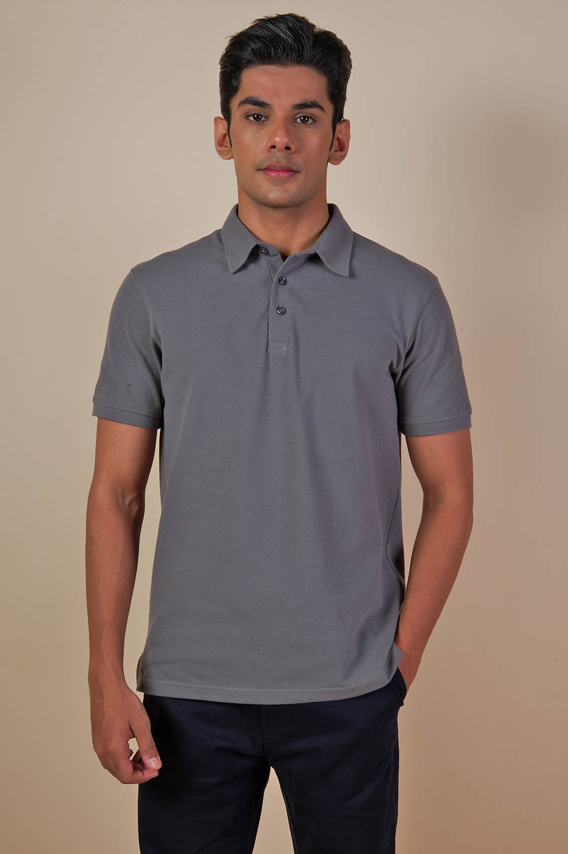 Cotton Polo Neck Steel Grey Tees