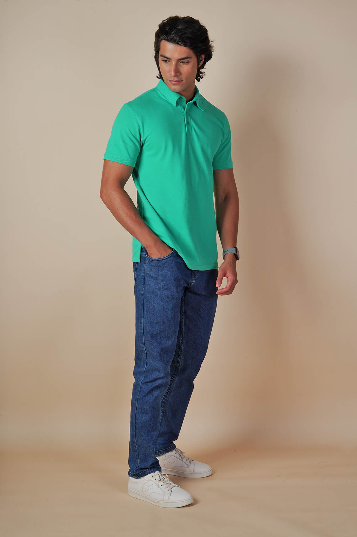 Teal Green Polo Neck T-Shirt For Men