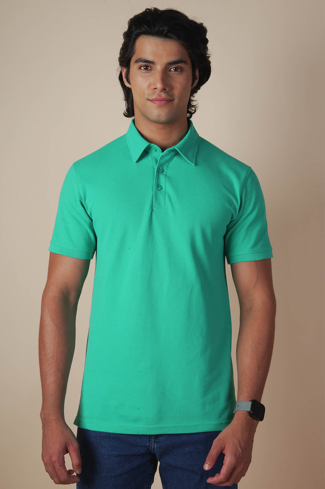 Unisex Green Cotton Polo T-Shirt