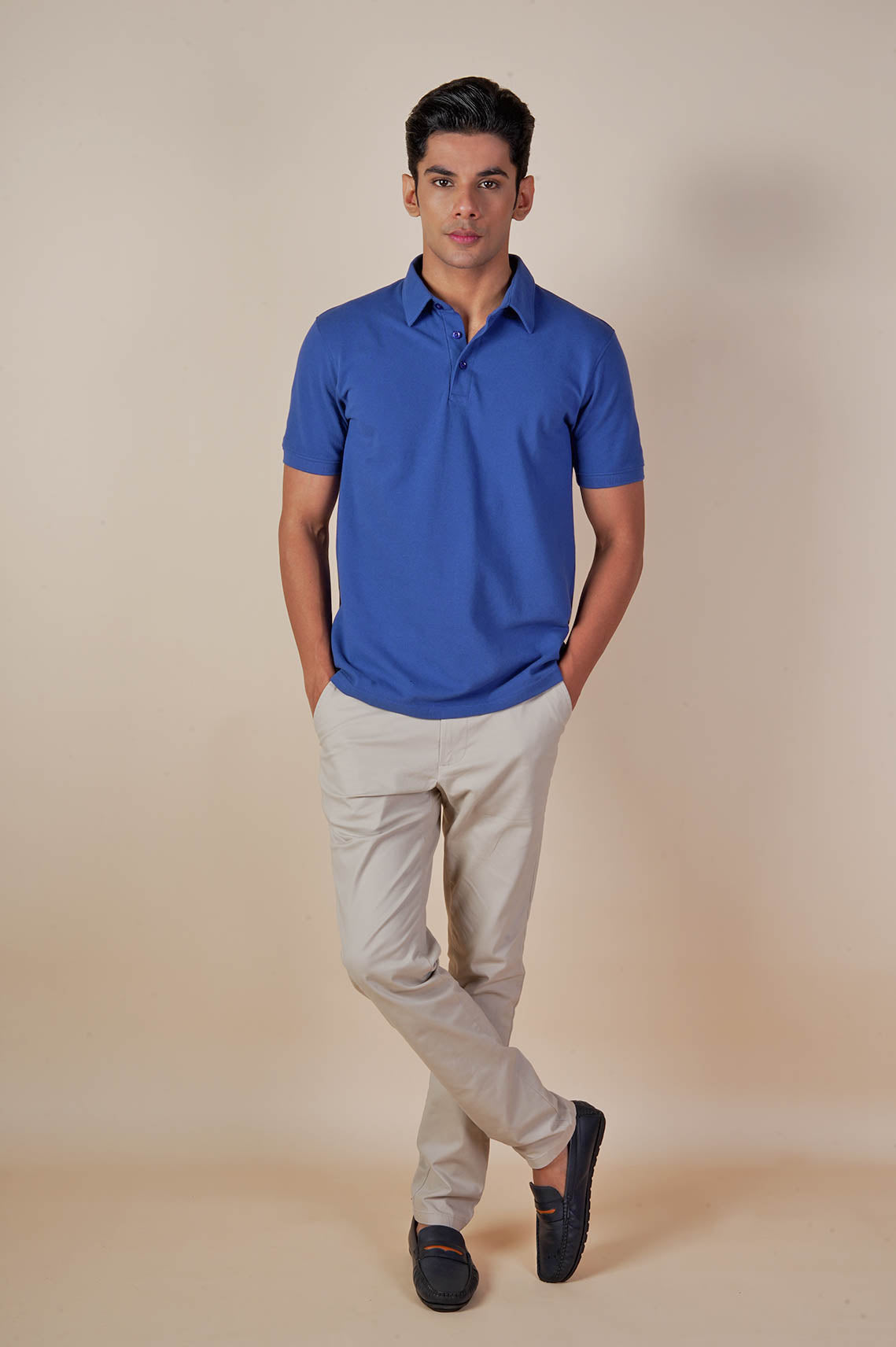 Cotton Blue Polo Neck T Shirt