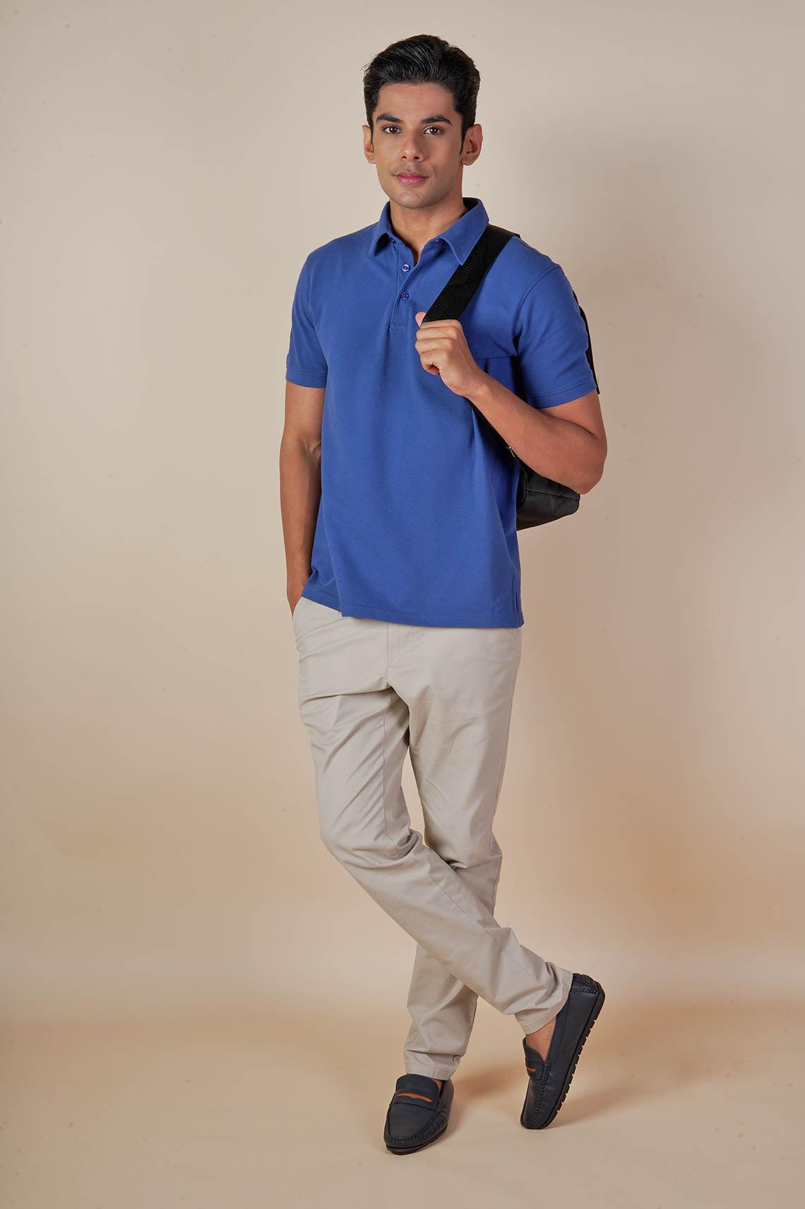 Unisex Cobalt Blue Polo Neck T Shirt