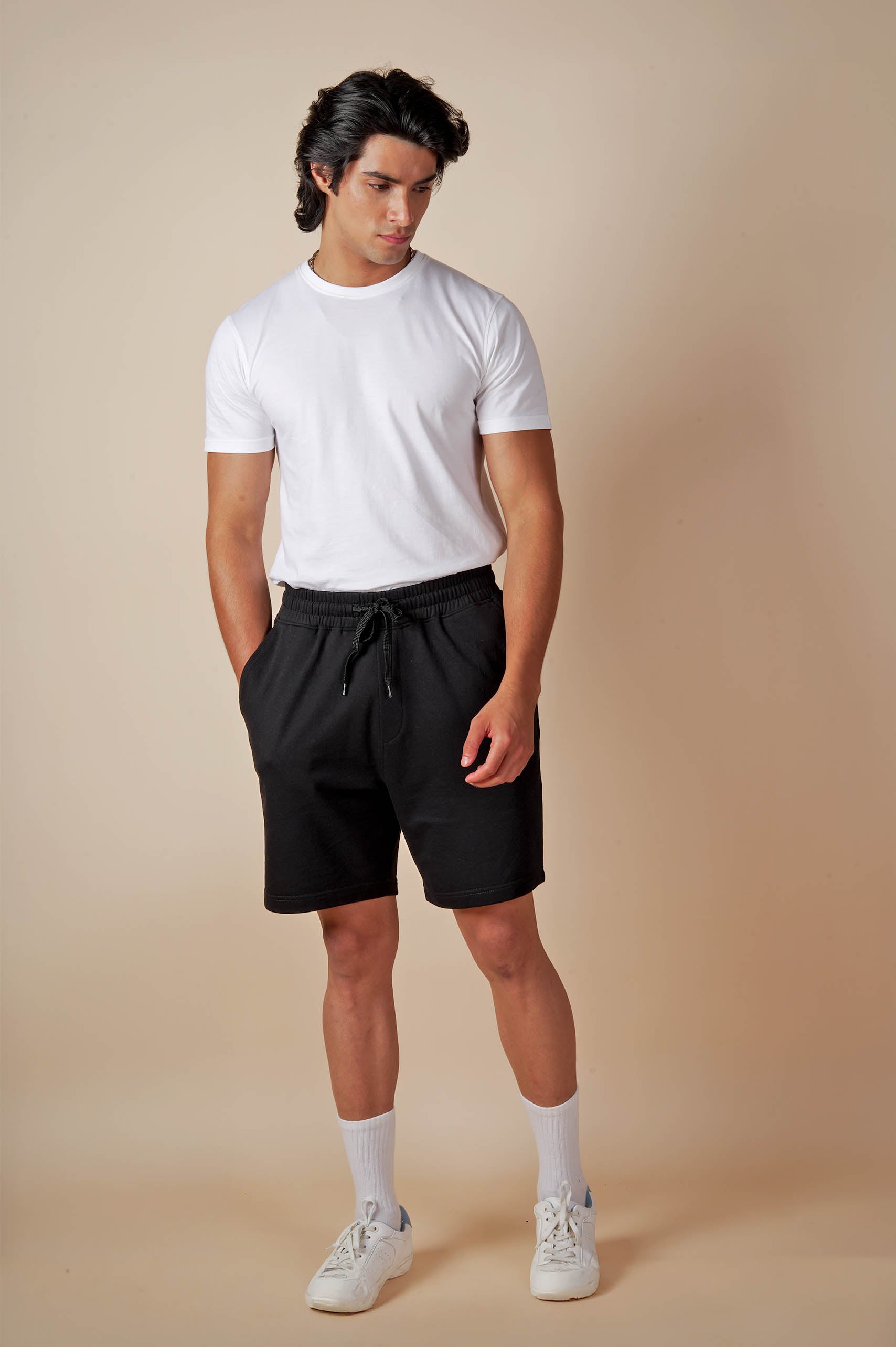 Plain Black Cotton Shorts