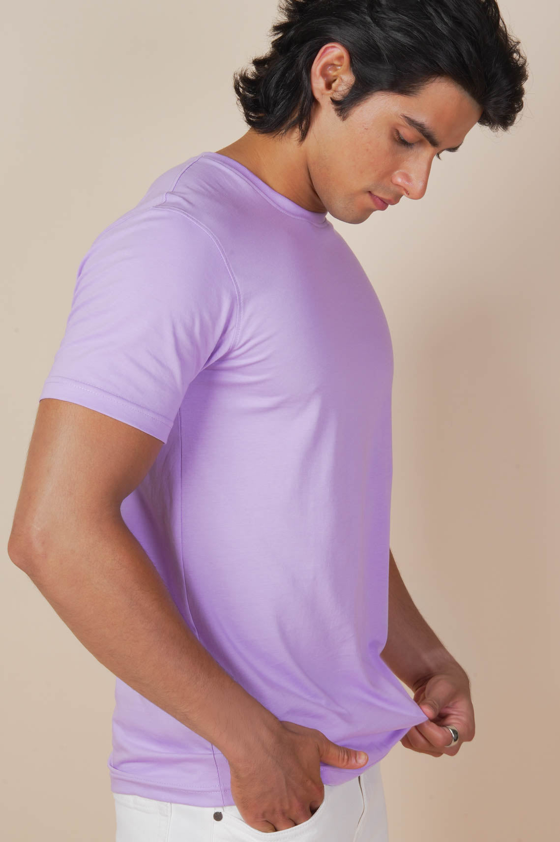 Cotton Crew Neck Purple T Shirt