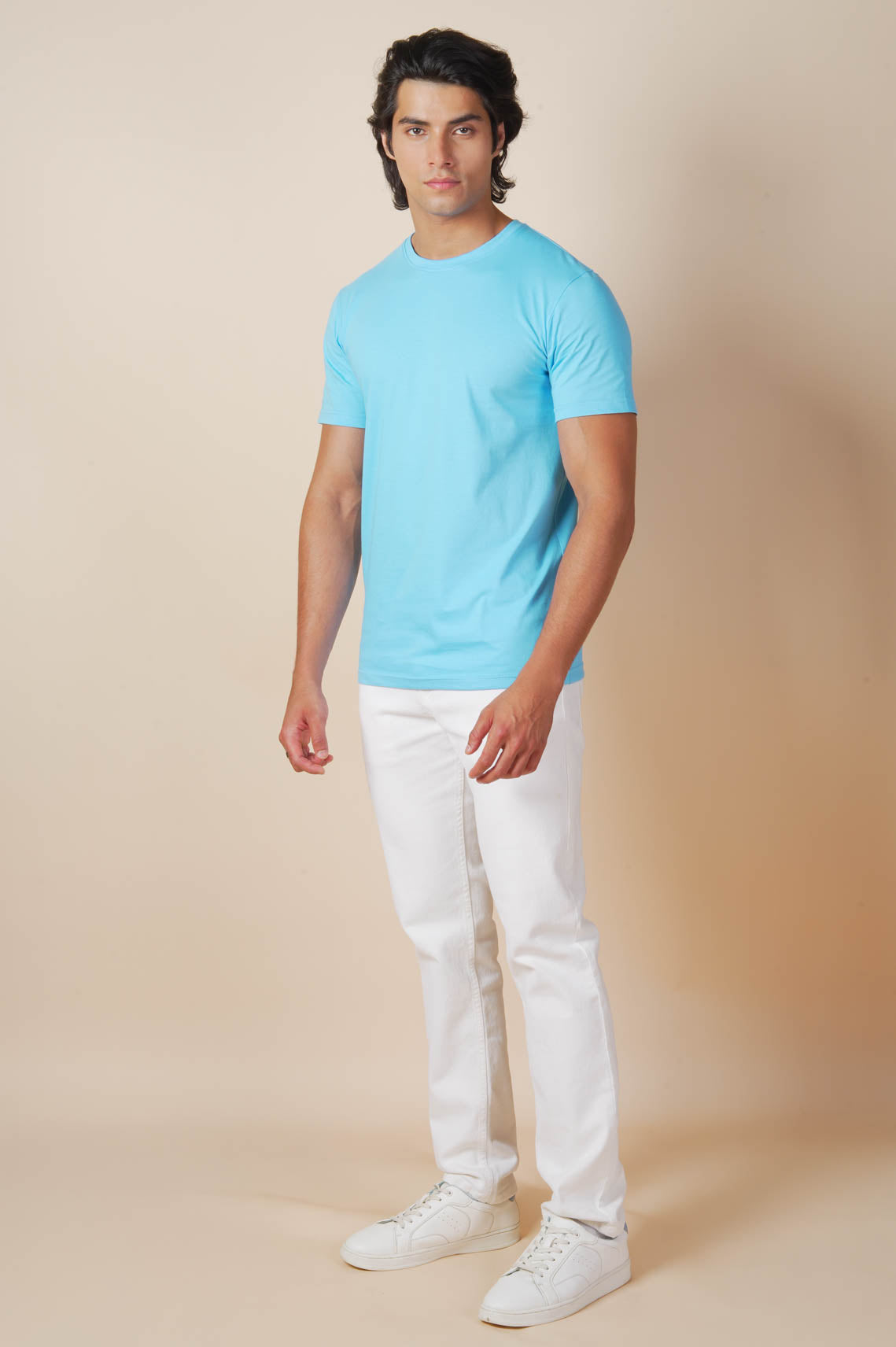 Round Neck Light Blue Tees