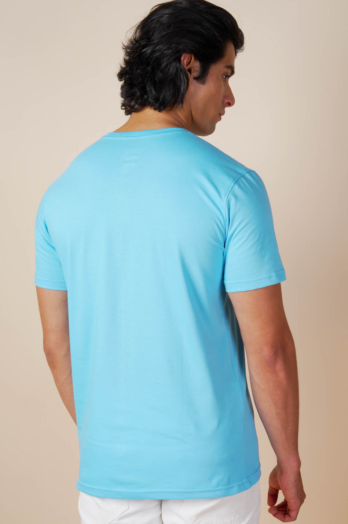 Round Neck Light Blue Tees For Men