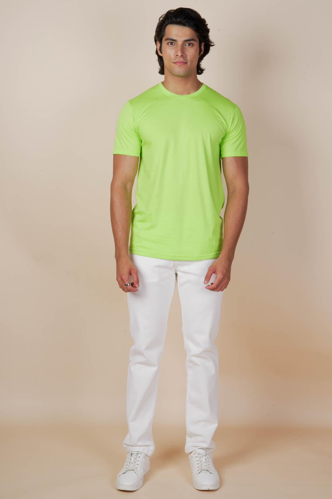 Round Neck Green Tees For Men