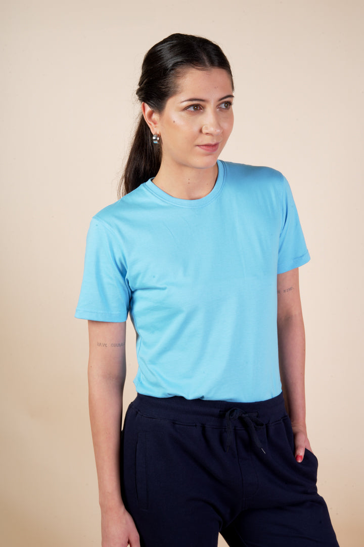 Light Blue Cotton T Shirt For Women