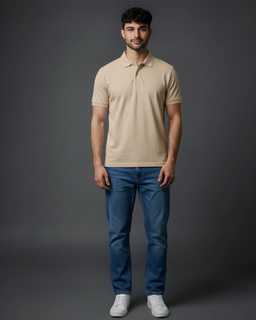 Beige polo neck tees for men