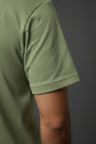 Olive green t shirt half sleeve close-up