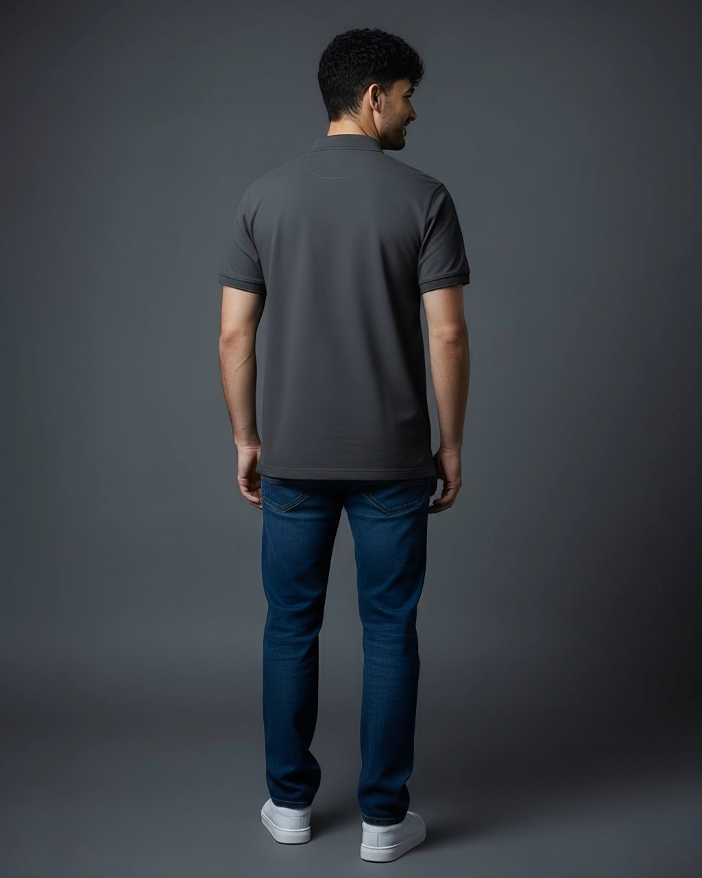 Grey polo t shirt back view