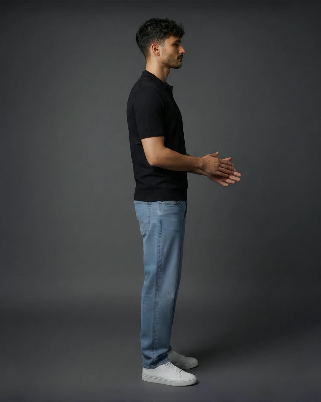 Black polo t shirt side view