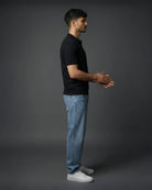 Black polo t shirt side view