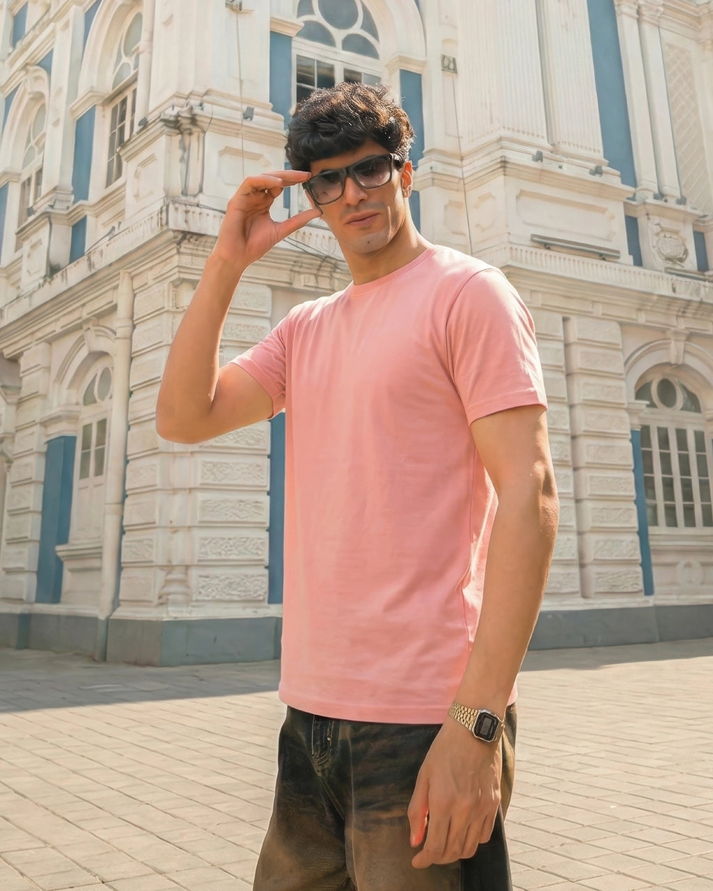 Round Neck Salmon Pink Tees