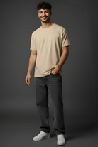 Half sleeve round neck beige t shirt