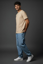 Beige round neck cotton t shirt