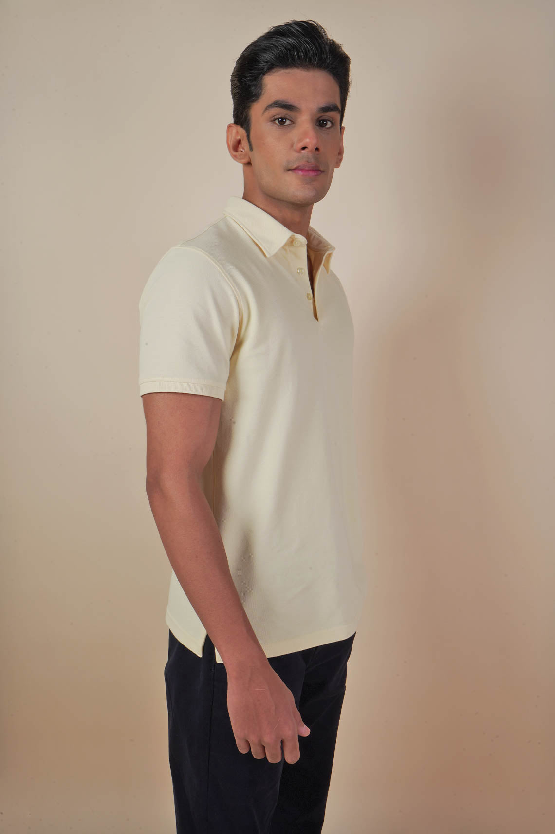 Grab Light Beige Polo Neck Cotton Tee Online Best Polo Neck Tees