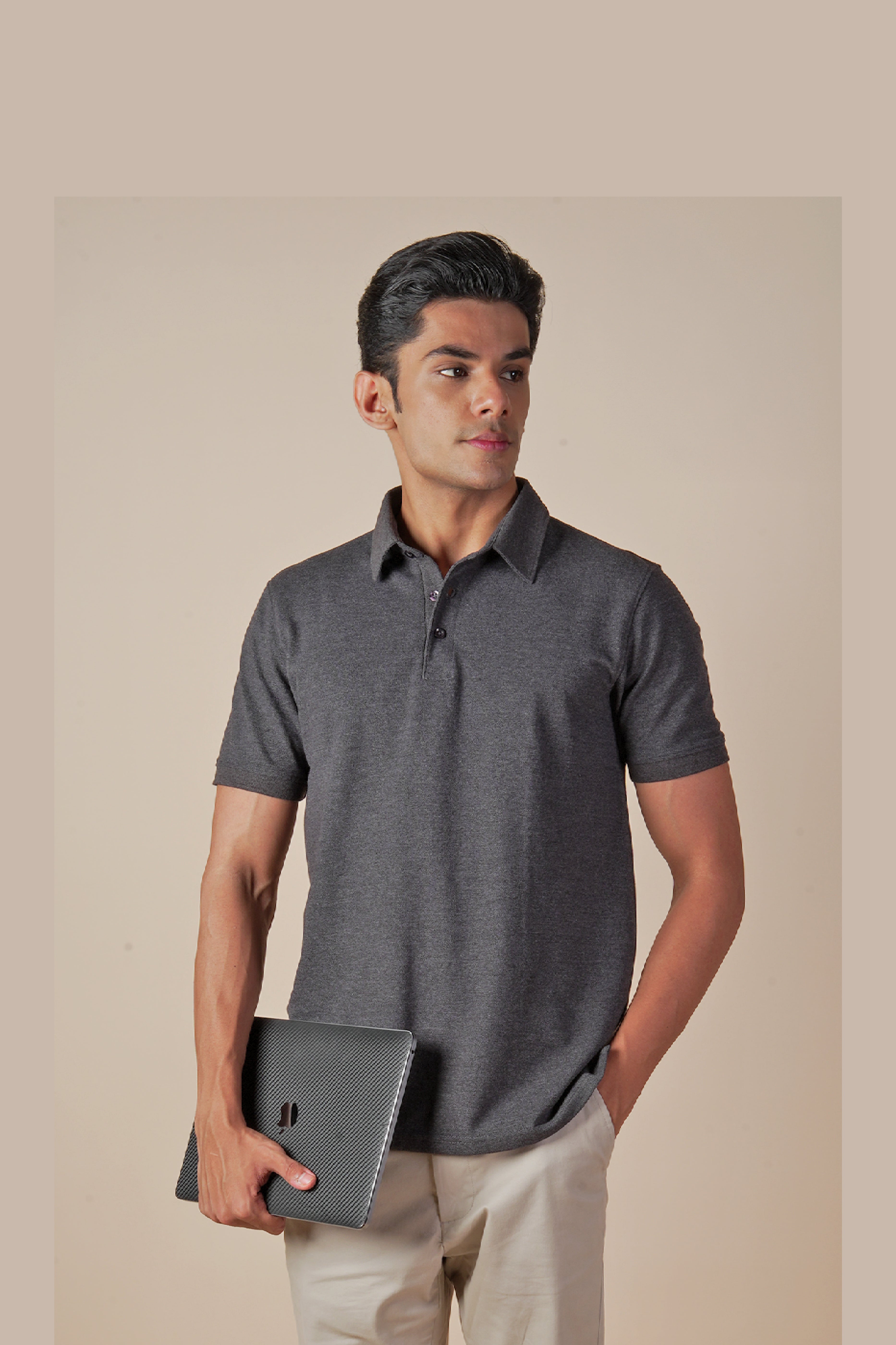 Grey Polo Neck T Shirt For Men And Women